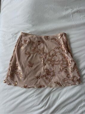 Women's Blush Sequin Floral Mini Skirt